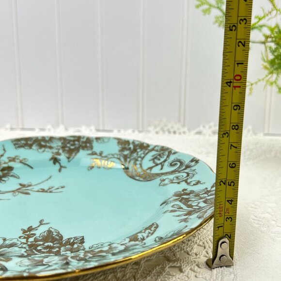 222 Fifth Adelaide Blue Gold Set of 4 Salad Lunch Plates Scalloped Edge 8.75" - Picture 10 of 11